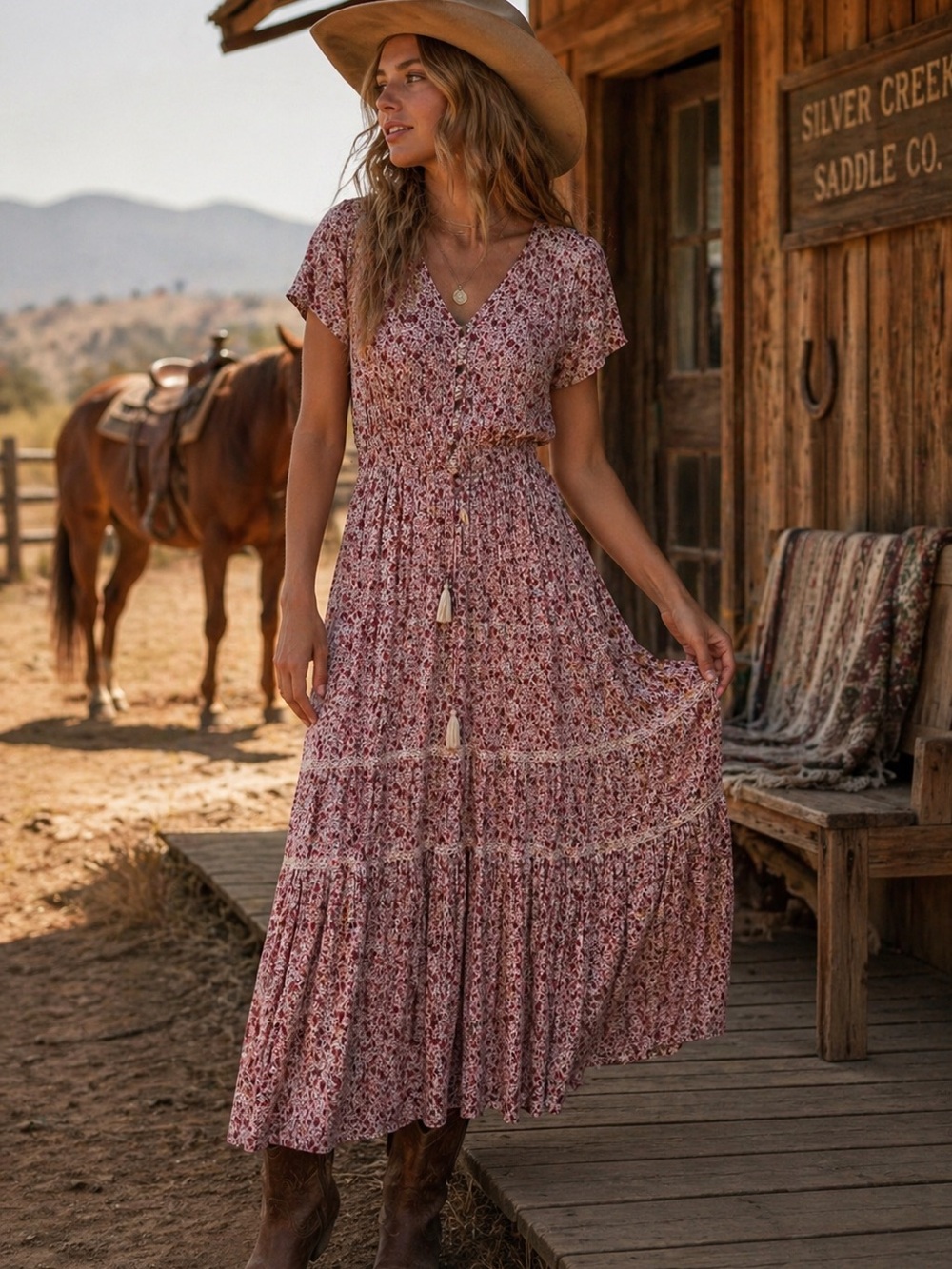 Cotton & Rye Floral Maxi Dress in Dusty Rose Size M